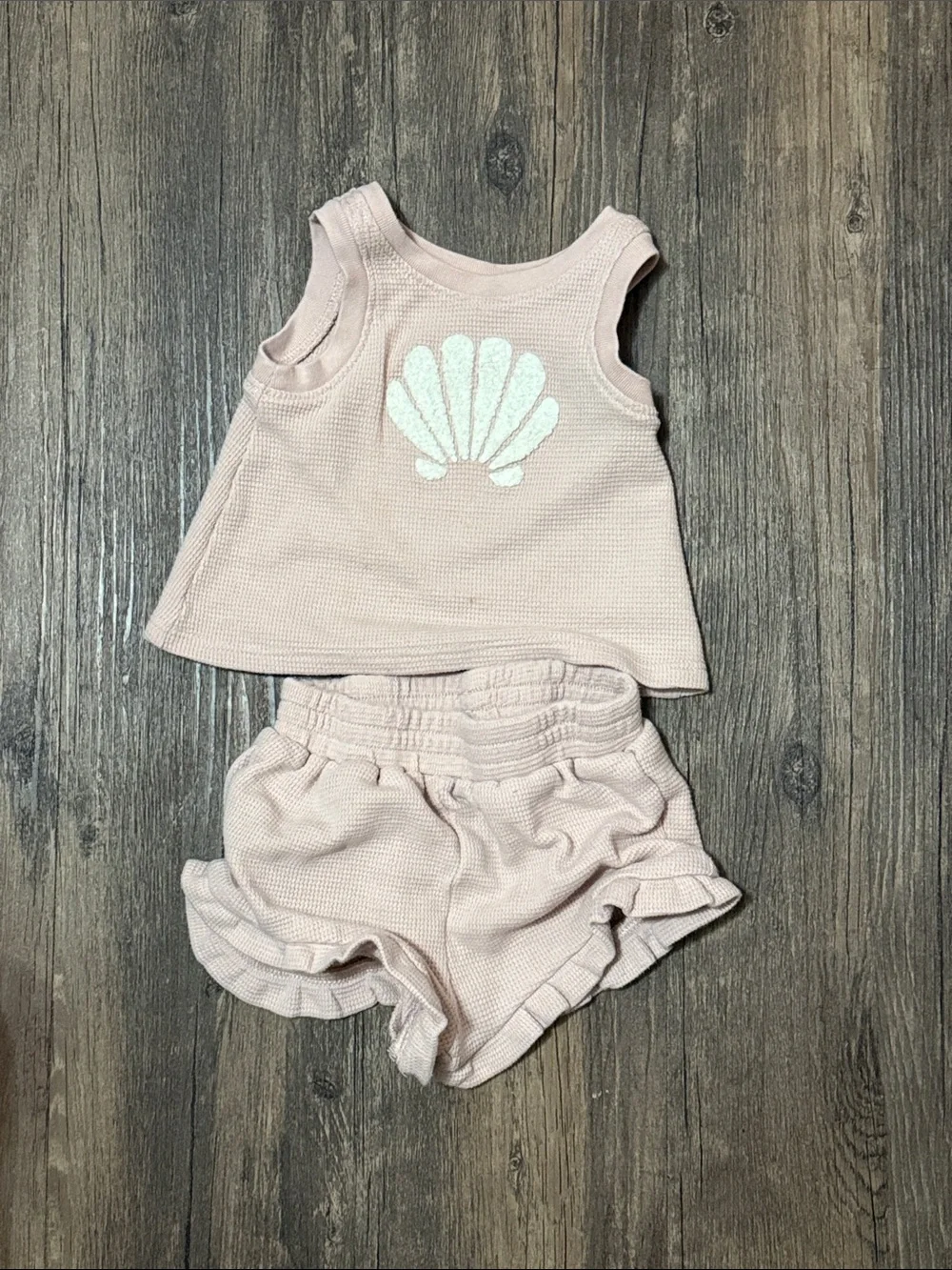 cloud island Pink Waffle Knit Shell Appliqué Tank & Shorts Set